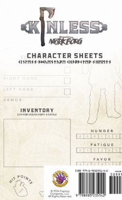 KINLESS -  SOLO VIKING RPG - CHARACTER SHEETS (ANGLAIS) -  ACCESSOIRE MÖRK BORG
