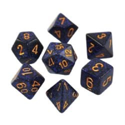 KOPLOW GAMES -  7 DÉS POLYEDRIQUES - TACHETÉ ÉLÉMENTAIRE - COBALT DORÉ