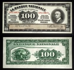 LA BANQUE NATIONALE -  100 DOLLARS 1922 - ÉDITION SPÉCIMEN -  BILLETS DU CANADA 1922