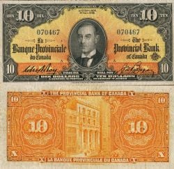 LA BANQUE PROVINCIALE DU CANADA -  10 DOLLARS 1936 -  BILLETS DU CANADA 1936