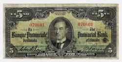 LA BANQUE PROVINCIALE DU CANADA -  5 DOLLARS 1936 (VG) -  BILLETS DU CANADA 1936