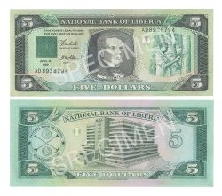 LIBERIA -  5 DOLLARS 1989 (UNC) 19