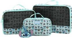 LILO & STITCH -  ENSEMBLE DE 3 PIECES ORGANISATEURS DE VALISE AVEC ÉTIQUETTE À BAGAGE DE STITCH - BLEU