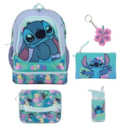 LILO & STITCH -  ENSEMBLE DE SAC À DOS JEUNESSE 5 PIÈCES AVEC FERMETURE ÉCLAIR EN BAS