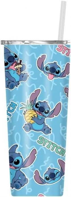 LILO & STITCH -  GOBELET EN ACIER INOXYDABLE À DOUBLE PAROI AVEC PAILLE (650 ML)