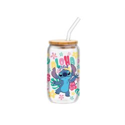 LILO & STITCH -  GOBELET & PAILLE EN VERRE AVEC COUVERCLE EN BAMBOU 