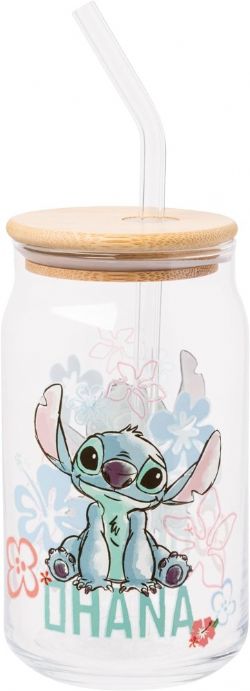 LILO & STITCH -  GOBELET & PAILLE EN VERRE AVEC COUVERCLE EN BAMBOU 