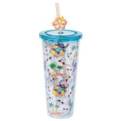 LILO & STITCH -  « OCEAN PALM » TASSE FROIDE HAUTE EN PLASTIQUE AVEC COUVERCLE ET PAILLE AVEC POINTS DE SUTURE (591 ML)