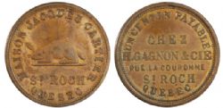 LOWER-CANADA TOKEN -  MAISON JAQUES CARTIER ST-ROCH QUEBEC - UN CENTIN PAYABLE CHEZ H. GAGNON & CIE RUE DE LA COURONNE ST ROCH QUEBEC -  JETONS DU BAS-CANADA 1837