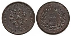 LOWER-CANADA TOKEN -  TOKEN MONTREAL UN SOU - AGRICULTURE & COMMERCE BAS-CANADA, VINGT FEUILLE, DEUX TRÈFLES, SANS NOEUD -  LOWER-CANADA TOKENS