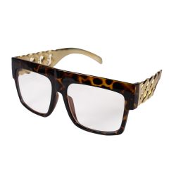 LUNETTES RECTANGULAIRES AVEC BRANCHE AU MOTIF DE CHAÎNE EN OR - LÉOPARD