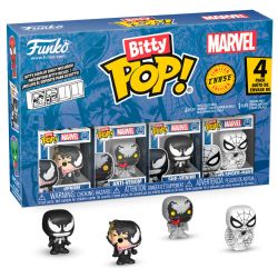 MARVEL -  PAQUET DE 4 FIGURINES MINI POP! DE SPIDER-MAN - VENOM, ANTI-VENOM, SHE-VENOM & CHASE - SÉRIE 3 -  BITTY POP!