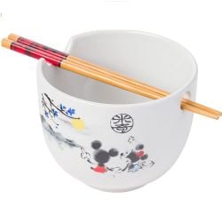 MICKEY & SES AMIS -  MICKEY & MINNIE MOUSE REGARDANT UN COUCHER DE SOLEIL,AVEC BAGUETTES (591 ML) -  BOL À RAMEN EN CÉRAMIQUE