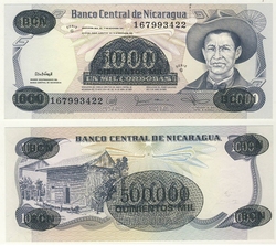 NICARAGUA -  500 000 CORDOBAS SUR 1000 CORDOBAS 1987 (UNC) 150