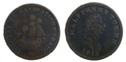 NOUVELLE ÉCOSSE -  1815 SUCCESS TO NAVIGATION & TRADE HALF-PENNY, GRAND DRAPEAU & DEUX FEUILLES SUPÉRIEURES (AG) -  1815 NOVA SCOTIA TOKENS