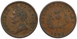 NOUVELLE ÉCOSSE -  1832 SEMI-REGAL HALF PENNY TOKEN RUBAN LONG À DROITE -  1832 NOVA SCOTIA TOKENS