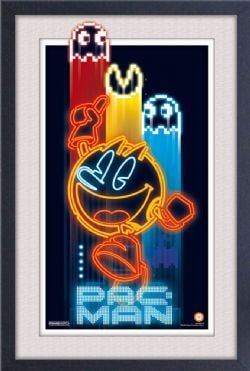 PAC-MAN -  IMAGE ENCADRÉE (BLANC) - NEON (33 CM X 48 CM)