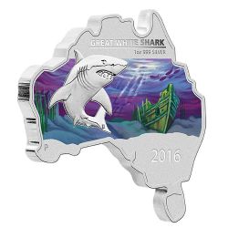 PIÈCE EN FORME DE CARTE -  GRAND REQUIN BLANC -  PIÈCES DE L'AUTRALIE 2016