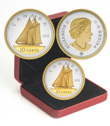 PIÈCES DE GRANDE TAILLE AVEC PLACAGE D'OR SÉLECTIF -  10 CENTS -  PIÈCES DU CANADA 2015 03