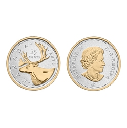 PIÈCES DE GRANDE TAILLE AVEC PLACAGE D'OR SÉLECTIF -  25 CENTS -  PIÈCES DU CANADA 2015 02