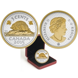 PIÈCES DE GRANDE TAILLE AVEC PLACAGE D'OR SÉLECTIF -  5 CENTS -  PIÈCES DU CANADA 2015 04