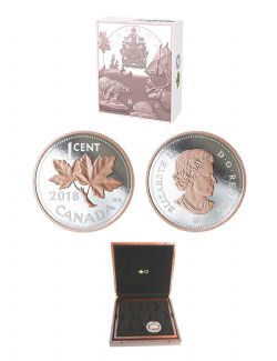 PIÈCES DE GRANDE TAILLE AVEC PLACAGE SÉLECTIF D'OR ROSE -  1 CENT - AVEC LE COFFRET D'ABONNEMENT -  PIÈCES DU CANADA 2018 07