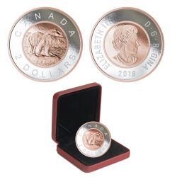 PIÈCES DE GRANDE TAILLE AVEC PLACAGE SÉLECTIF D'OR ROSE -  2 DOLLARS -  PIÈCES DU CANADA 2018 06