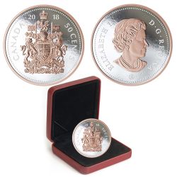 PIÈCES DE GRANDE TAILLE AVEC PLACAGE SÉLECTIF D'OR ROSE -  50 CENTS -  PIÈCES DU CANADA 2018 05