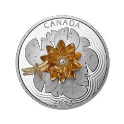 PIÈCES À MOTIF INTERACTIF -  LIBELLULE VOLETANT AUTOUR D'UNE FLEUR -  PIÈCES DU CANADA 2024 08