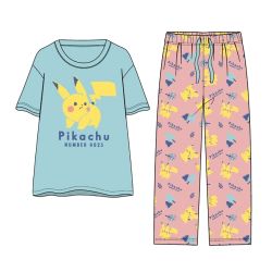 POKEMON -  ENSEMBLE PYJAMA ET PANTALON PIKACHU BLEU ET ROSE POUR JUNIOR