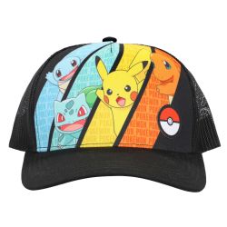 POKEMON -  PIKACHU, BULBIZARRE, DRACAUFEU, CARAPUCE ET POKEBALL PATCH AVEC SNAPBACK EN MESH - TAILLE JUNIOR
