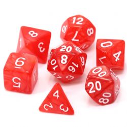 POLY RPG DICE SET -  RED SWIRL WITH WHITE -  DIE HARD