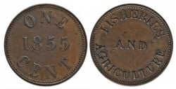 PRINCE EDWARD ISLAND TOKEN -  FICHERIES AND AGRICULTURE - 1855 ONE CENT, CINQ RETAILLÉS, ORIENTATION MONNAIE -  1855 PRINCE EDWARD ISLAND TOKENS