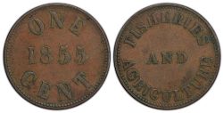 PRINCE EDWARD ISLAND TOKEN -  FISHERIES AND AGRICULTURE - 1855 ONE CENT. CINQ RETAILLÉS, ORIENTATION MÉDAILLE -  1855 PRINCE EDWARD ISLAND TOKENS