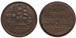 PRINCE EDWARD ISLAND TOKEN -  SHIPS COLONIES & COMMERCE, SANS MARQUE DE MONNAIE, ESPERLUETTE DROITE, VAGUES RÉGULIÈRES -  NO DATE PRINCE EDWARD ISLAND TOKENS