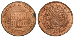 PROVINCE DU CANADA -  1842 PROVINCE OF CANADA / BANK OF MONTREAL HALF PENNY, GROS ARBRES, CASTOR AU NEZ COURT -  JETONS DE PROVINCE DU CANADA 1842