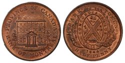 PROVINCE DU CANADA -  1844 PROVINCE OF CANADA / BANK OF MONTREAL HALF PENNY, GROS ARBRES, NEZ COURT -  JETONS DE PROVINCE DU CANADA 1844
