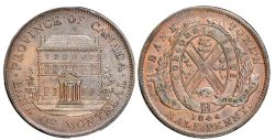 PROVINCE DU CANADA -  1844 PROVINCE OF CANADA / BANK OF MONTREAL HALF PENNY, GROS ARBRES, NEZ LONG -  JETONS DE PROVINCE DU CANADA 1844