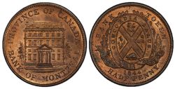 PROVINCE DU CANADA -  1844 PROVINCE OF CANADA / BANK OF MONTREAL HALF PENNY, PETITS ARBRES, NEZ COURT -  JETONS DE PROVINCE DU CANADA 1844