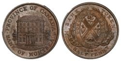 PROVINCE DU CANADA -  1844 PROVINCE OF CANADA / BANK OF MONTREAL HALF PENNY, PETITS ARBRES, NEZ LONG (AG) -  1844 PROVINCE OF CANADA TOKENS