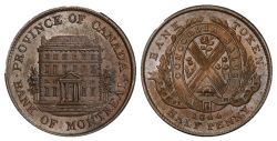PROVINCE DU CANADA -  1844 PROVINCE OF CANADA / BANK OF MONTREAL HALF PENNY, PETITS ARBRES, NEZ LONG -  JETONS DE PROVINCE DU CANADA 1844
