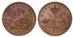 PROVINCE DU CANADA -  1850 PROVINCE OF CANADA / BANK OF UPPER CANADA PENNY, SANS POINT (AG) -  1850 PROVINCE OF CANADA TOKENS