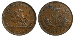 PROVINCE DU CANADA -  1854 PROVINCE OF CANADA / BANK OF UPPER CANADA HALF PENNY, 2-LARGE, ATELIER ROYAL -  1854 PROVINCE OF CANADA TOKENS