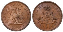 PROVINCE DU CANADA -  1857 PROVINCE OF CANADA / BANK OF UPPER CANADA PENNY, TRANCHE LISSE -  JETONS DE PROVINCE DU CANADA 1857