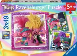 RAVENSBURGER -  3 IN 1 LA POP NE S'ARRETE JAMAIS (3 X 49 PIECES) -  TROLLS