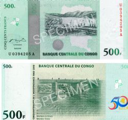 RÉPUBLIQUE DÉMOCRATIQUE DU CONGO -  500 FRANCS 2010 (UNC) - BILLET COMMÉMORATIF