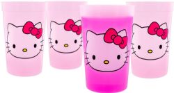 SANRIO -  ENSEMBLE DE 4 - VISAGE DE HELLO KITTY, ROSE, AVEC PLASTIQUE THERMORÉACTIF (425 ML) -  GOBELETS EN PLASTIQUE