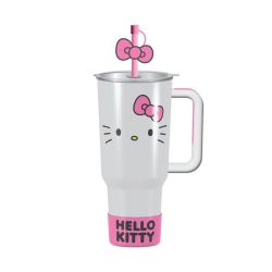 SANRIO -  GOBELET AVEC PAILLE ET MANCHON EN CAOUTCHOUC HELLO KITTY (887 ML)