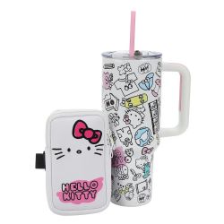 SANRIO -  GOBELET EN ACIER INOXYDABLE AVEC PAILLE ET PETIT SAC HELLO KITTY (1.18 L)