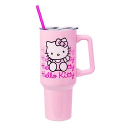 SANRIO -  GOBELET EN ACIER INOXYDABLE ROSE AVEC PAILLE HELLO KITTY (1.18 L)